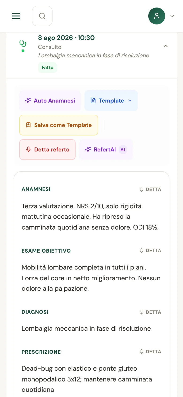 Alle 12:30, sul telefono: il referto della visita, campo per campo